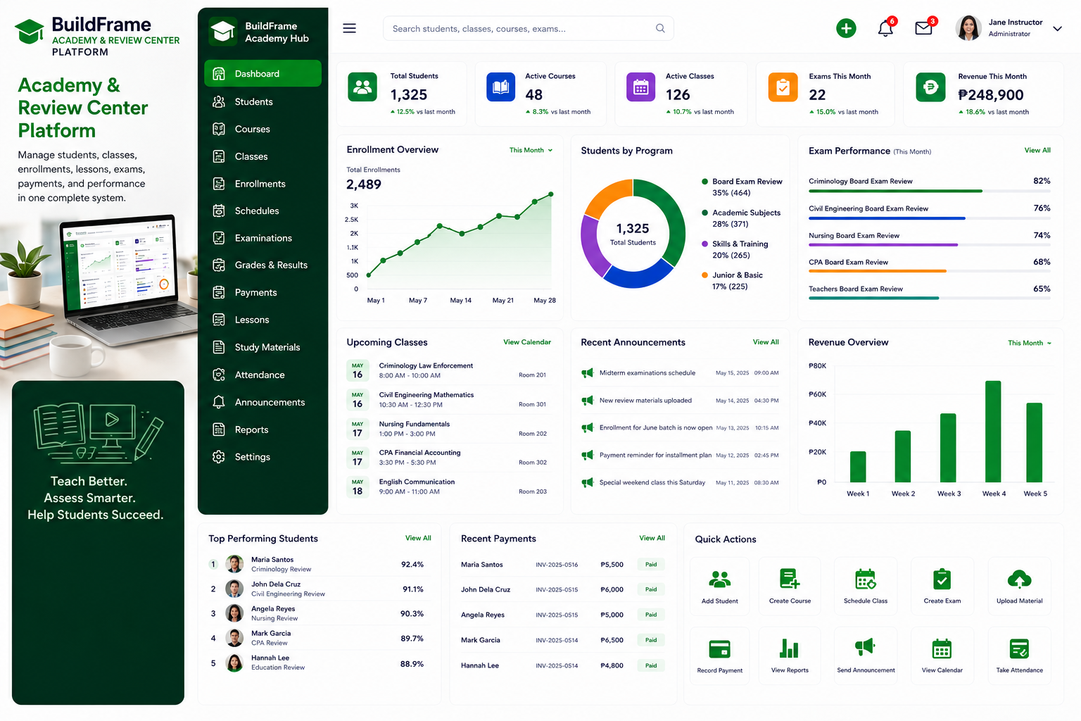 BuildFrame Academy and Review Center Platform